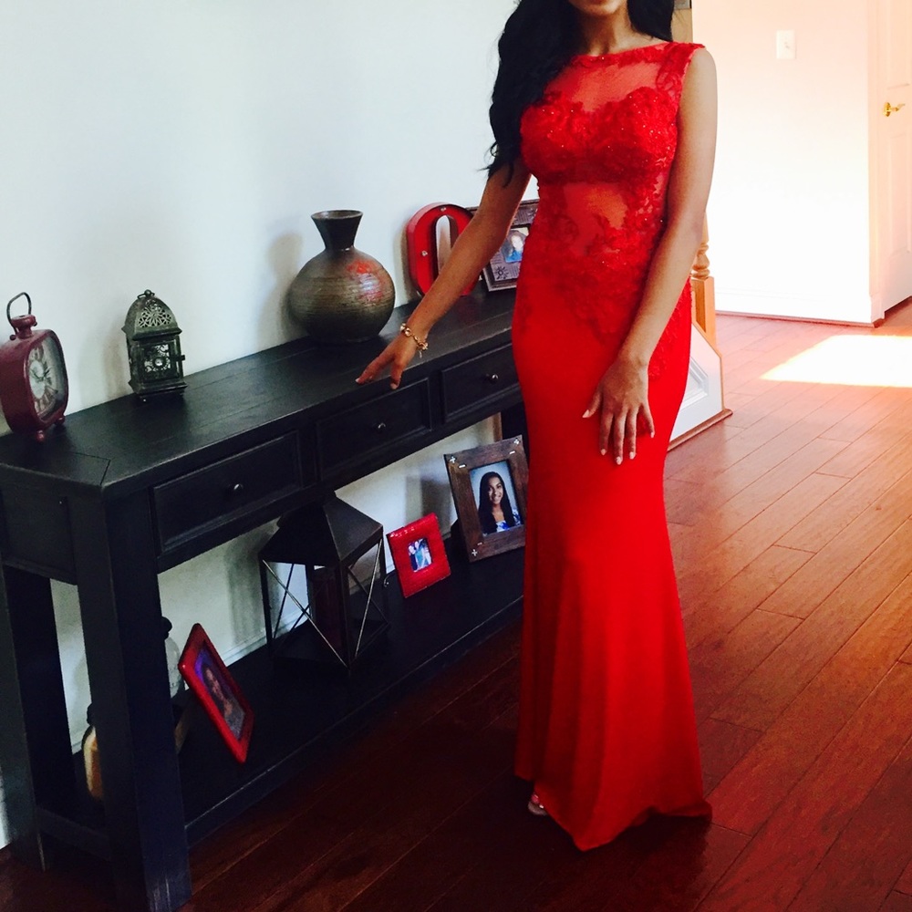 Beautiful red lace prom dress by JVN